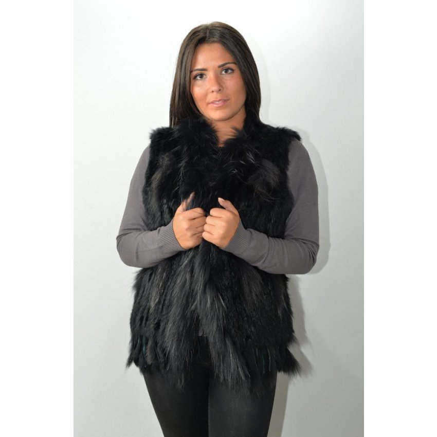 gilet fourrure femme noir